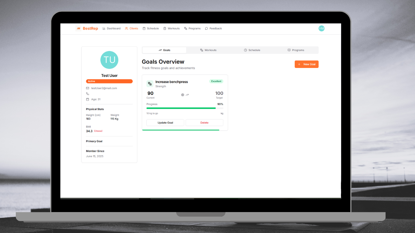 Professional trainer profile and program creation interface